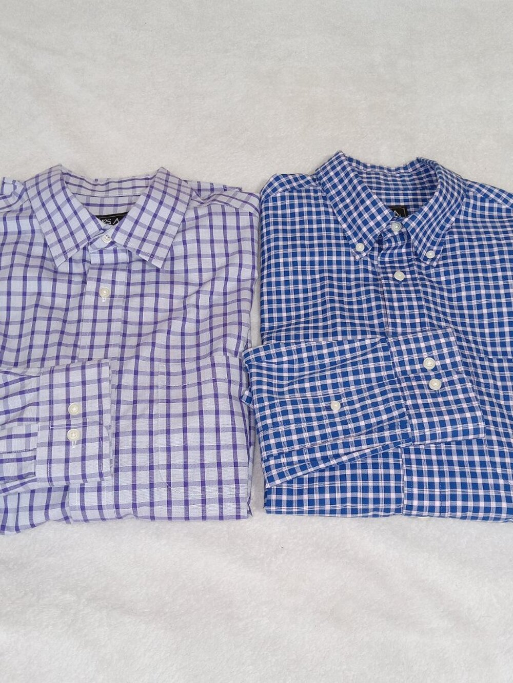 JOS A Bank Traveler Mens L Lot Of 2 Gingham Plaid Shirt Set Purple Blue Cotton